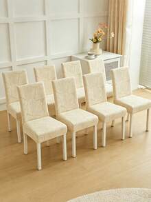 1/4/6/8pcs Removable Plush Fabric Chair Covers With Shell Pattern, Full Coverage Stretch Slipcovers For Dining Room, Bedroom, Living Room, Home Decor, Holiday Party - Beige - View 13