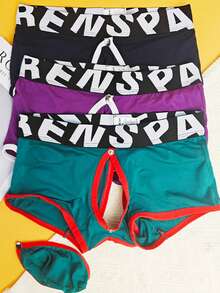 3-Pack Men's Cooling Boxer Briefs,Men's Sexy Mid-Rise Boxer Briefs - Cutout Back Design & Removable Inner Pocket,  Breathable And Comfortable Boxer Shorts, Elastic Sports Shorts, Suitable For Outdoor Sports & Casual Wear Men's Casual Underwear For Everyday Wear, Lightweight And Comfortable Briefs, A Great Gift For Him. - Random Color 3 Pack - View 2