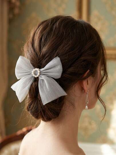 1 chiếc kẹp tóc lưới nơ màu xám và đen thanh lịch, kiểu dáng tối giản, đa năng, phù hợp sử dụng hàng ngày, đi làm, hẹn hò, làm quà tặng, thích hợp cho mùa xuân, hè, thu, đông.