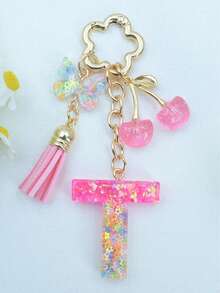 1pc Resin Flower Sequin Keychain, Suitable As Gift For Girlfriend - Pink - View 17