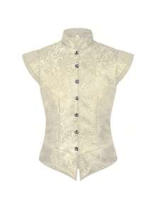 Men's Halloween Clothing, Retro Medieval Jacquard Cropped Vest, COS Performance Wear - 25801 Jacquard Vest Style 2 White - View 3