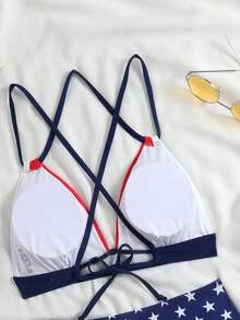 Bộ đồ bơi nữ 2 món kiểu dáng yêu nước, áo bikini tam giác in hình ngôi sao đỏ và xanh dương cùng quần bơi cạp cao, đồ bơi mùa hè đi biển. - Nhiều màu - Xem 7