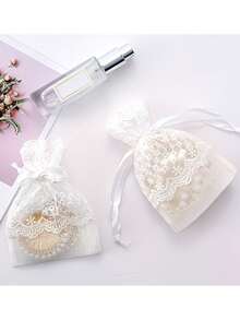 1pc White Lace Drawstring Pouch, Gift Bag For Wedding Party, Gifts, Favors, Birthday, Jewelry, Desktop Decor - Multicolor - View 3