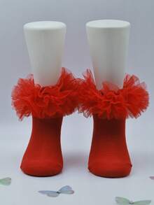 1双女童荷叶边花边袜子，蓬松公主风婴儿幼儿柔软袜子 - 彩色 - 查看 3