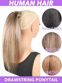 Real Human Hair Extensions, 10" Machine Made Remy Magic Wrap Around Ponytail, Highlight Clip In Horsetail Stragiht For Women Easy To Use And Maintain Wear To Go, Easy To Style With Heat Tools, Comfortable & Durable Hairpiece For Everyday Or Special Events, Ponytail Extension , Multicolor(#1B #4/30 #4/613) - Multicolor - View 6