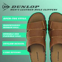 Dunlop - Mens Leather Mule Slippers Open Toe Slip On Summer Shoes - Tan - View 5