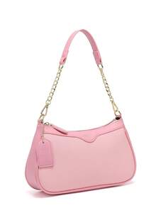 Túi đeo vai dây xích màu hồng, túi đeo chéo nhỏ dành cho nữ, túi thời trang đa năng, thiết kế tối giản nhẹ nhàng, túi hình trăng lưỡi liềm, túi baguette, túi đeo nách phong cách Y2K. - Hồng - Xem 4