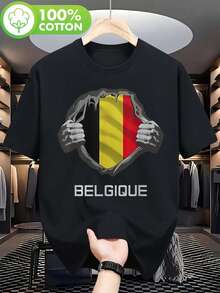 T-shirt de l'équipe nationale belge - T-shirt officiel de l'équipe de football belge avec drapeau, col rond confortable et manches courtes pour l'entraînement, les supporters et les tenues décontractées (lavable en machine) - Cadeau idéal pour les fans de football belge - Noir - Voir 7