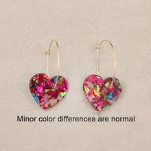 1 par de pendientes elegantes y minimalistas con colgante en forma de corazón brillante de color aleatorio, adecuados para uso diario, ir al trabajo, citas, fiestas - Multicolor - Ver 6