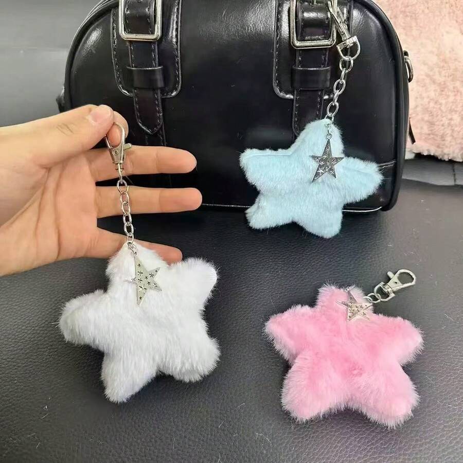 1pc Cute Plush Star Bag Charm, Sweet Girl Fashion Accessory - Multicolor - View 1