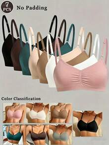 Set de 7 sujetadores ligeros para mujeres, diseñados para busto pequeño, con copa triangular cómoda, transpirable y sin aros - Colores mixtos - Ver 13