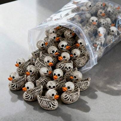 10pcs Gothic Style Cute Skeleton Duck Resin Figurines, Suitable For Halloween, Gothic Home Decor, Office, Party, Compact Desktop Decoration, Gift For Dark Style Enthusiasts, Easy To Display, Halloween Decor, Halloween Lovers, Halloween Decorations, Cute Yet Eerie, Exquisite Sculpture, Novel Decoration