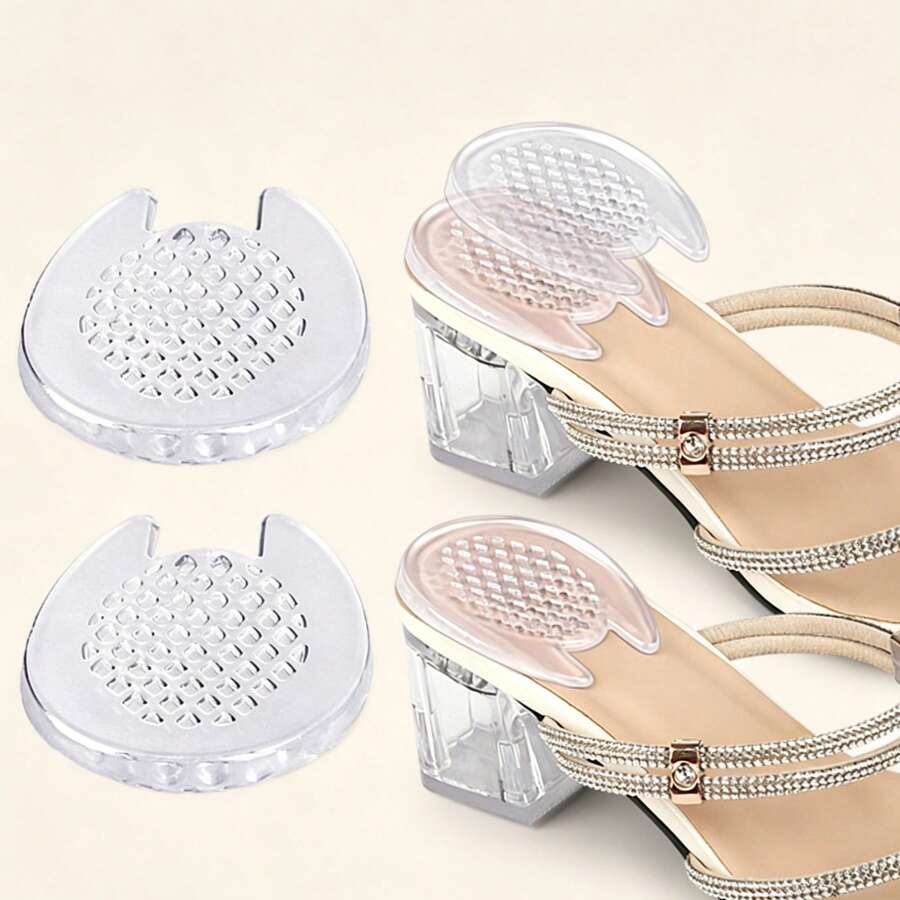 1 Pair Transparent Silicone Granule Shock-Absorbing Soft Self-Adhesive Anti-Friction Heel Pads, Suitable For High Heels, Sandals And Slip-Resistant Heel Cushions - Clear - View 1