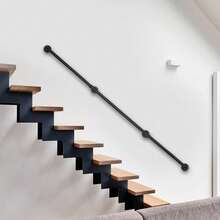 Pipe Handrail, Metal Sturdy Load-Bearing Capacity (8 Feet, 3 Section) Stair Handrail, 8 Feet Handrails For Stairs, Galvanized Metal Industrial Pipe Railing Indoor Pipe Stair Railing With Wall Mount Support, Round Corner - Black - View 9