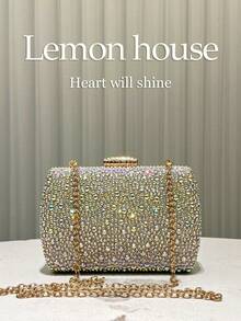 1 pieza Bolso de mano tipo clutch con adornos de strass de lujo, bolso elegante adecuado para vestidos, vestidos de gala, bodas, fiestas, celebraciones - Dorado - Ver 3