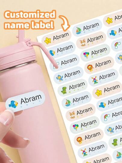 1-360pcs Custom Name Stickers - Personalized Text Labels, Waterproof Oilproof Stickers, Reusable No-Iron Name Tags, Cute Cartoon Pattern Stickers, Perfect For Cils, Erasers, Cil Cases, Supplies, Water Bottles, Backpacks, Dorm Storage, Sports Equipment, Lunch Boxes, Daycare, Gift Sets