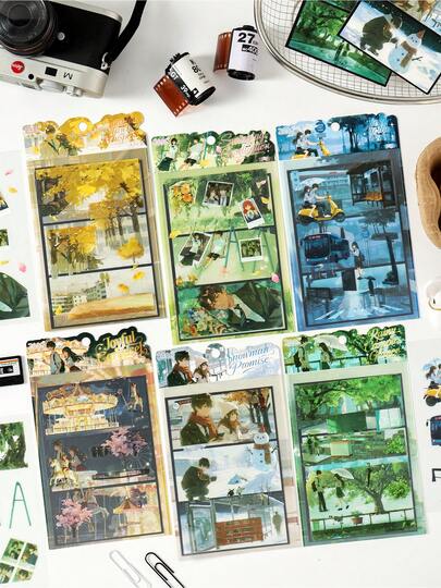3pcs Lovely Seasonal Anime Landscape & Pet Sticker Pack, Suitable For Creative Diary, Scrapbooking, DIY Crafts, Notebooks