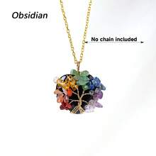 Collar colgante del árbol de la vida con 7 piedras de los chakras, hecho a mano con alambre de oro envuelto alrededor de cristales naturales de piedras curativas, joyería de estilo bohemio para equilibrar el Reiki, regalo para amantes de los cristales - Colgante 1 unidad - Ver 10