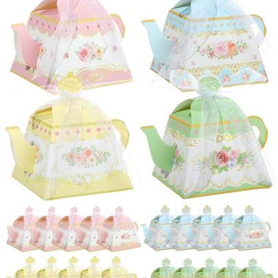 Bộ 4 túi quà tiệc trà hoa, đồ dùng tiệc, hộp quà tiệc trà, đồ trang trí tiệc trà, hộp ấm trà hoa cổ điển, thích hợp cho đám cưới, tiệc tiết lộ giới tính, tiệc cô dâu, tiệc sinh nhật, hộp quà kẹo hình ấm trà hoa, chủ đề vườn mùa xuân, hoàn hảo cho phụ nữ.