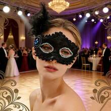 【Linghuicos】1/3/8件装女士优雅蕾丝羽毛面具，适合化装舞会、万圣节派对、婚礼、音乐节、母亲节服装 - 彩色 - 查看 7