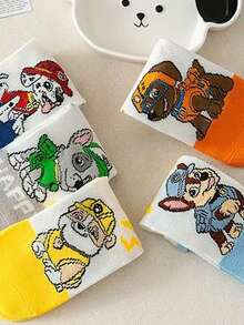 Paw Patrol 5/10双装汪汪队立大功儿童薄款网眼卡通透气袜子，印有小狗爪印和字母图案，适合2-14岁儿童，春夏款 - 彩色 - 查看 4