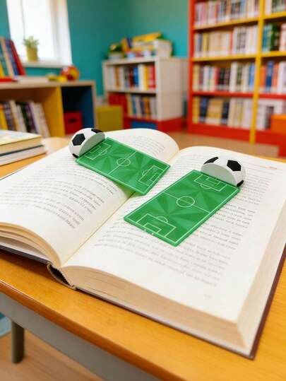 Uniek nieuw item - Voetbalbladwijzer - Groen-witte, grappige 3D-bladwijzer - Voetbalveldclip - Leespaginamarker - Leuk cartoonachtig, schattig briefpapier - Per stuk
