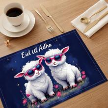 1pc/4pcs/6pcs Linen Placemat With Sheep Pattern Print, Eid Al-Adha Decor, Eid Al-Adha Gift, Suitable For Dining Table, All Season Decoration, Modern Washable Tabletop Mat, Room Decor, Coaster, Kitchen Dining Mat, Indoor Outdoor Party Decor, Home Decor, Ideal Gift - Multicolor - View 6
