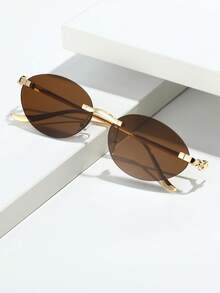 1 Pair Women's Frameless Metal Leg Retro Fashion Glasses - Brown - View 2