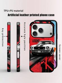 1pc Racing Stripe Pattern Soft Leather Shock-Proof Dustproof Handmade Protective Case Suitable For Apple 17 Pro Max/16 Pro Max/16 Plus/13 Pro Max/14 Pro Max 13 14 11 12 Pro 11/15 Pro, Galaxy S24 Ultra, With Speaker Hole Design, Suitable As Holiday Gift - Red - View 1