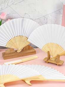 1-20 Peças Leques de Madeira Oca Dobráveis, Leques Decorativos de Papel Dobrável de Cor Sólida, Acessórios de Verão Portáteis de Bambu DIY, Leques de Mão, Leques Dobráveis, Leques de Moda Personalizados, Adequados para Casamento, Decoração de Festa, Decoração Doméstica de Artes e Artesanato, Lembranças de Convidados de Casamento, Decoração de Festa de Aniversário, Dia das Mães, Primavera, Presentes de Páscoa, Apresentação de Festa, Adereços de Foto, Adequados para Decoração Doméstica, de Quarto e de Escritório (Quantidade de Varetas do Leque Aleatória) - Branco - Visão 8
