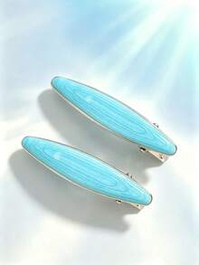 2pcs Solid Blue Water Wave Pattern Duck Clip, Suitable For Beach Or Home Wear In Summer, Classic Textured Hair Clip - Multicolor - View 6