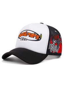 1pc Fashionable Cartoon Letter Embroidered Hip-Hop Hat, Adjustable Unisex Outdoor Sun Protection Baseball Cap, Suitable For Spring, Autumn, Travel, Beach, Party,Holiday,Festival - Skeleton Gunner - View 18
