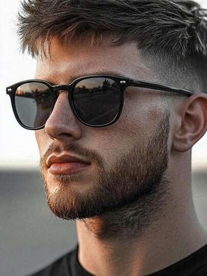 1副男士黑色方形镜框复古铆钉装饰经典百搭时尚眼镜