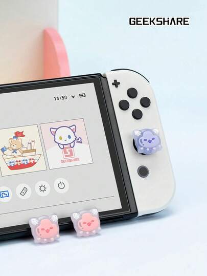 GeekShare 4 ชิ้น จุกซิลิโคนหุ้มปุ่มจอยสติ๊กดีไซน์ลูกสุนัขน้ำผึ้งน่ารักสำหรับ Nintendo Switch 2017/OLED/Lite
