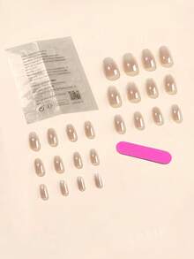 24片短款椭圆形裸色贝壳渐变假指甲，1把指甲锉和1卷胶带，美甲用品套装 - 彩色 - 查看 2