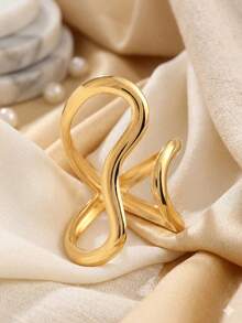 18K镀金PVD防水不锈钢几何波浪可调节开口戒指（女士款） - 波浪 - 查看 2