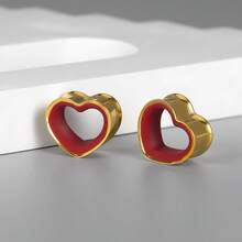 2个Y2K复古风红色爱心PLA内衬耳扩，316L不锈钢低过敏性耳钉，适合街头服饰和情人节礼物 - 愛心 - 查看 22