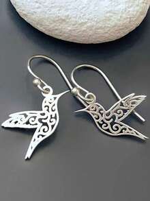 1 Pc Silverly Hummingbird Earrings - 銀色 - 查看 1