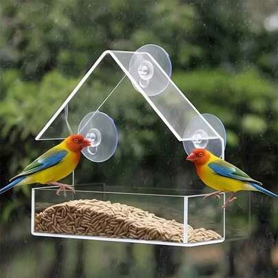 Bird Feeder Birds House Outdoor, Window Bird Feeder With Strong Suction Cups Wild Birds, Cardinal, Bluebird Bird Feeder Acrylic Transparent Bird Food Container Outdoor Hanging Bird Feeding Station Indoor Outdoor Garden ZD1V