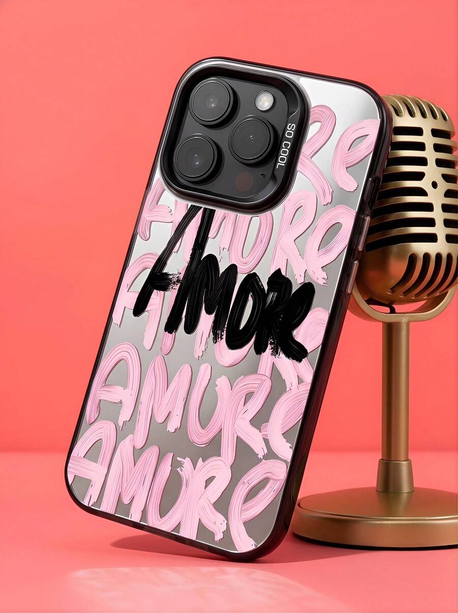 粉黑字母元素时尚手机壳 S2Amore-Love 手机壳，兼容 16、15、14、13、12、11 Pro Max、X、XR、XS Max、8、7 Plus，防震磨砂后盖，春季生日礼物派对 - 彩色 - 查看 1