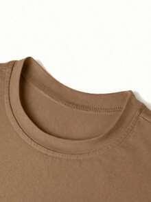 Camiseta de manga corta de cuello redondo holgada con gráfico del Club de Café Espresso, casual de verano para mujer - Marrón - Ver 4