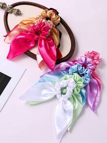 1/10 Piezas Scrunchies de satén de colores para el cabello de niñas, lazos de pelo con moños, lazos de seda anudados, cinta de pelo de satén, elástico para cola de caballo, accesorio de cabello para uso diario - Multicolor - Ver 5