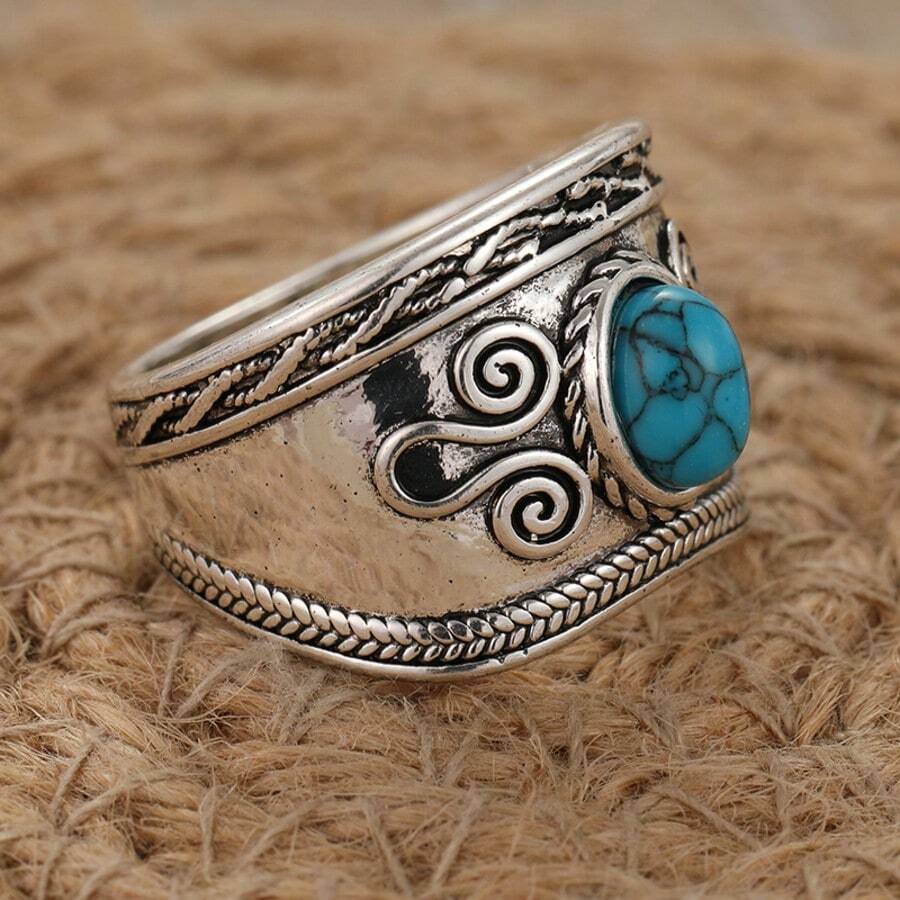Anillos de estilo bohemio vintage para mujeres, adecuados para el Día de San Valentín y Navidad, joyería de moda - Plateado - Ver 1