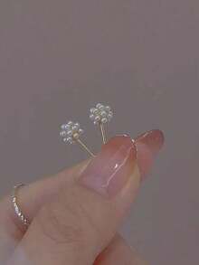 1 paire de boucles d'oreilles minimalistes en faux perles, convenant pour le port quotidien des femmes - Doré - Voir 4
