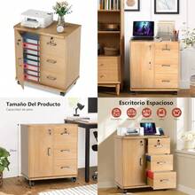 Archivero Organizador Mueble para Impresora Archivador Doméstico con Cerraduras Ruedas y Estantes de Almacenamiento Abiertos Archivador de 3 Cajones para Hogar Oficina Estudio - como en la foto - Ver 1