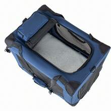 2 In 1, 24''/28"/ Collapsible Travel Dog Crate For Medium Large Dogs, Rolling Pet Carrier With Wheels, 3-Door Portable Folding Pet Kennel With Mesh Windows, Indoor Outdoor Travel Use, Dark Blue - Blue - View 6