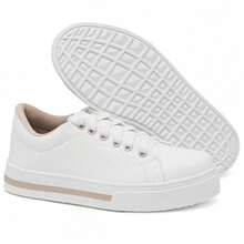 Tênis Casual Liso Feminino Sola Borracha Fecho Cadarço - Branco - Visão 2