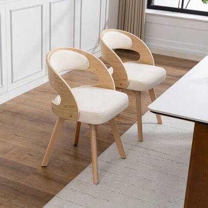 Wooden Dining Chair, Modern Swivel Chair With Cotton And Linen Cushion And Curved Backrest, Ideal As A Decorative Chair For Kitchen, Cafe And Living Room.