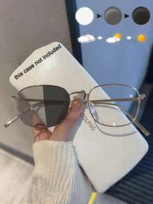 1 Pair Y2K Style Square Frame Photochromic Glasses, Unisex, Transparent Lens Computer Glasses, Fashionable Women's Accessory, Comes With Glasses Case And Cleaning Cloth2026 - 銀色 - 查看 4