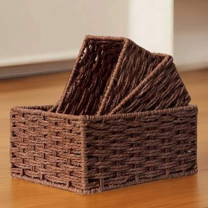 Giỏ đựng đồ bằng dây giấy đan thủ công, thích hợp cho gia đình và văn phòng, có thể đựng chìa khóa, đồ ăn nhẹ, mỹ phẩm và các vật dụng linh tinh khác, vật trang trí đa chức năng, có thể làm đẹp bất kỳ căn phòng nào, lý tưởng cho việc sắp xếp và trang trí nhà cửa.